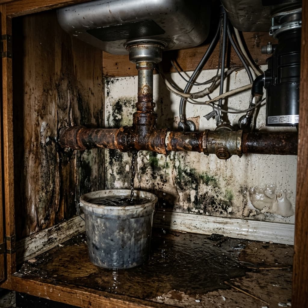 Before: Under-Sink Pipe Replacement